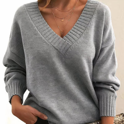Greta | Damen Langarm V-Ausschnitt Cashmere-Blend Strick Sweater