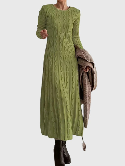 Greta | Damen Langarm Zopfmuster Strick Maxikleid