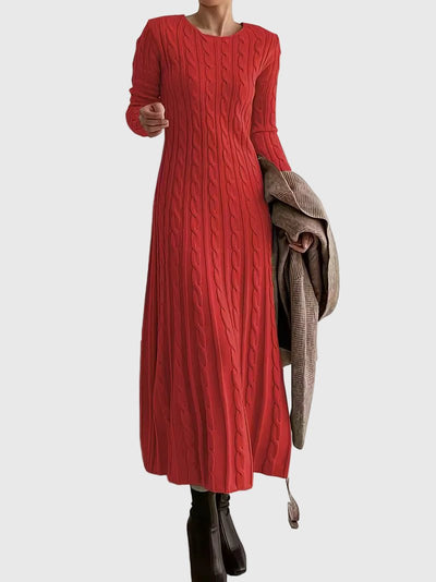 Greta | Damen Langarm Zopfmuster Strick Maxikleid