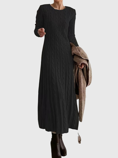 Greta | Damen Langarm Zopfmuster Strick Maxikleid