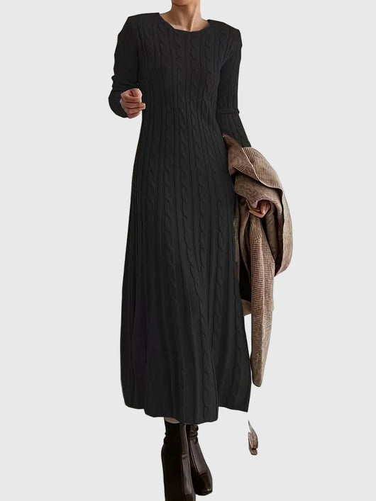 Greta | Damen Langarm Zopfmuster Strick Maxikleid