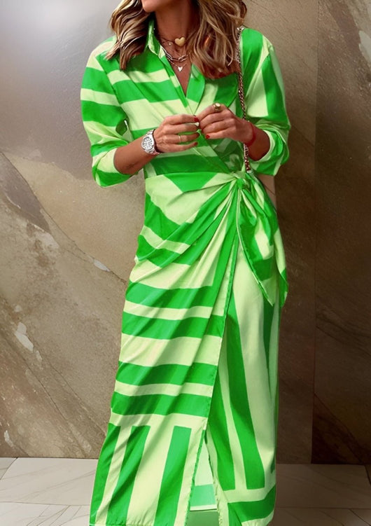 Annika | Damen Langarmkleid gestreiftes Wickelkleid mit V-Ausschnitt