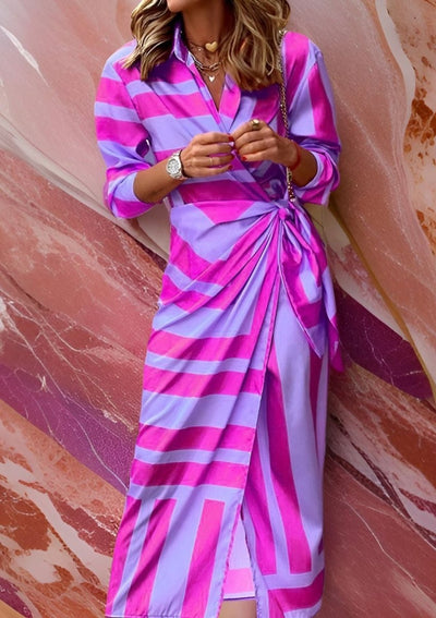 Annika | Damen Langarmkleid gestreiftes Wickelkleid mit V-Ausschnitt