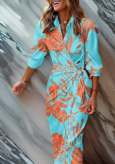 Annika | Damen Langarmkleid gestreiftes Wickelkleid mit V-Ausschnitt