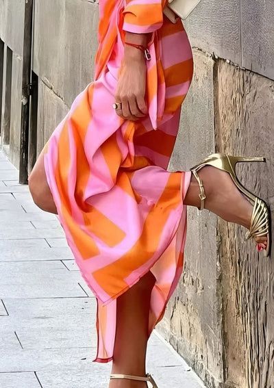Annika | Damen Langarmkleid gestreiftes Wickelkleid mit V-Ausschnitt