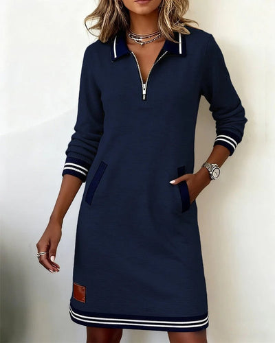 Emilia | Damen Langarmkleid mit Reißverschlusskragen und Seitentaschen