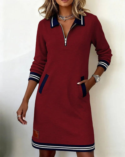 Emilia | Damen Langarmkleid mit Reißverschlusskragen und Seitentaschen