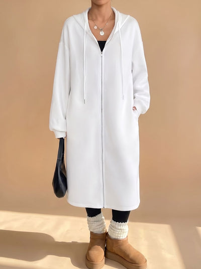 Frieda | Damen Lange Kapuzenjacke mit Reißverschluss Relaxed Fit