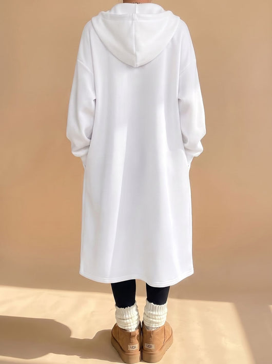 Frieda | Damen Lange Kapuzenjacke mit Reißverschluss Relaxed Fit