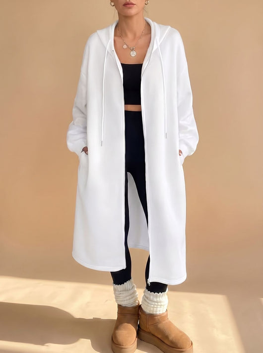 Frieda | Damen Lange Kapuzenjacke mit Reißverschluss Relaxed Fit