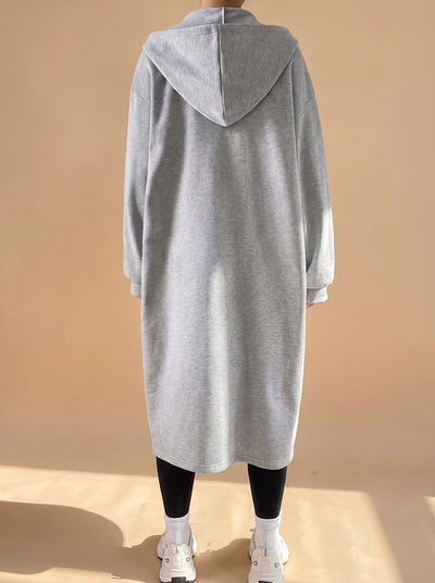 Frieda | Damen Lange Kapuzenjacke mit Reißverschluss Relaxed Fit