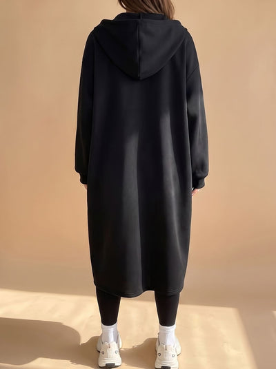 Frieda | Damen Lange Kapuzenjacke mit Reißverschluss Relaxed Fit