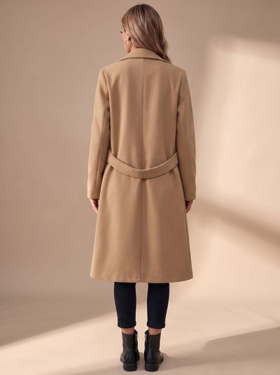 Katharina | Damen Langer Eleganter Wintermantel mit Revers und Seitentaschen