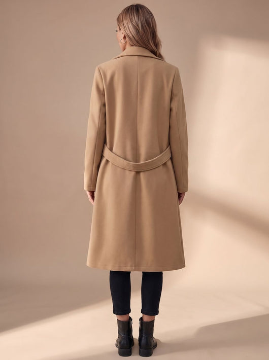 Katharina | Damen Langer Eleganter Wintermantel mit Revers und Seitentaschen