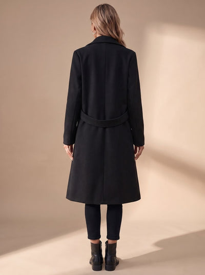 Katharina | Damen Langer Eleganter Wintermantel mit Revers und Seitentaschen