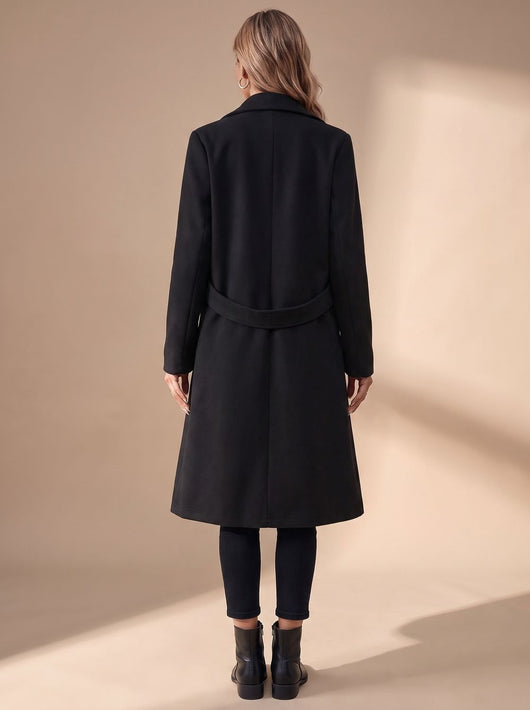 Katharina | Damen Langer Eleganter Wintermantel mit Revers und Seitentaschen