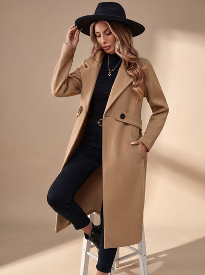 Katharina | Damen Langer Eleganter Wintermantel mit Revers und Seitentaschen