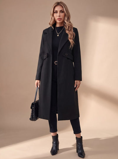 Katharina | Damen Langer Eleganter Wintermantel mit Revers und Seitentaschen