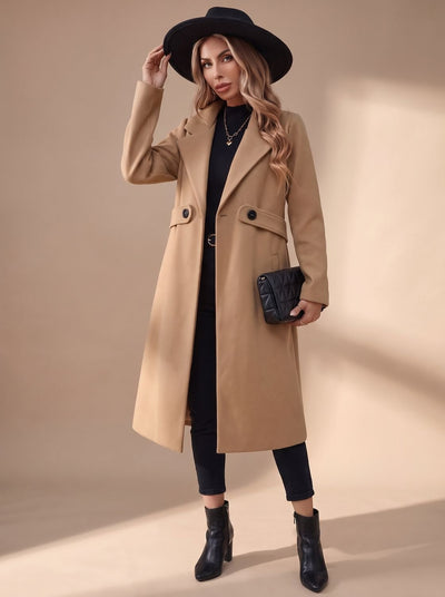 Katharina | Damen Langer Eleganter Wintermantel mit Revers und Seitentaschen
