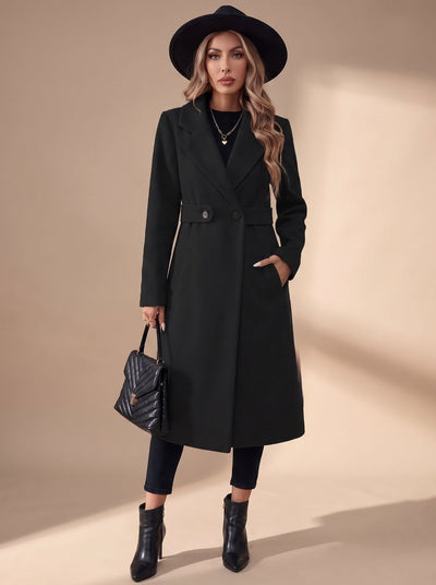 Katharina | Damen Langer Eleganter Wintermantel mit Revers und Seitentaschen