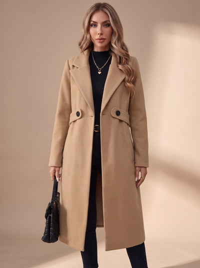 Katharina | Damen Langer Eleganter Wintermantel mit Revers und Seitentaschen