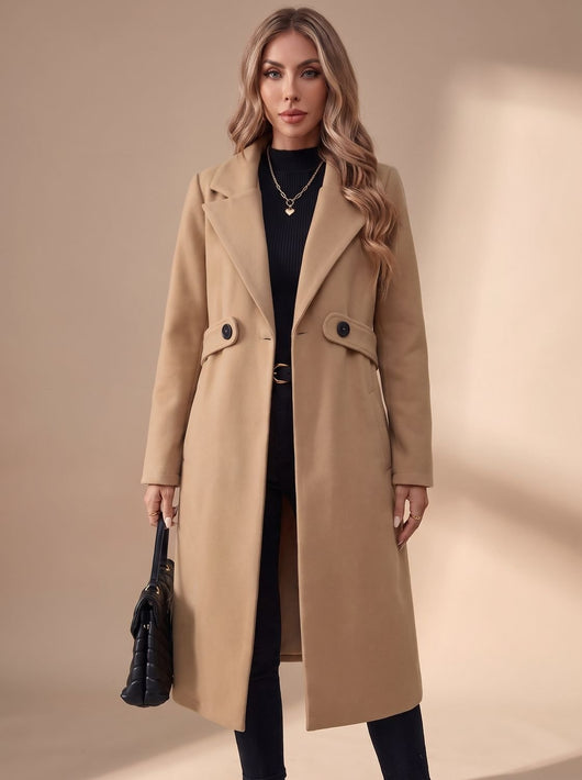 Katharina | Damen Langer Eleganter Wintermantel mit Revers und Seitentaschen
