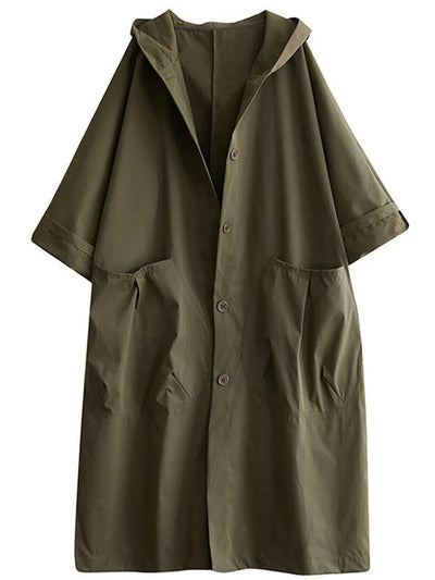 Frieda | Damen Langer Kapuzen-Trenchcoat Wasserabweisend Oversized