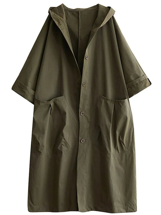 Frieda | Damen Langer Kapuzen-Trenchcoat Wasserabweisend Oversized