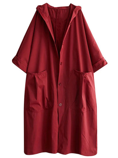 Frieda | Damen Langer Kapuzen-Trenchcoat Wasserabweisend Oversized