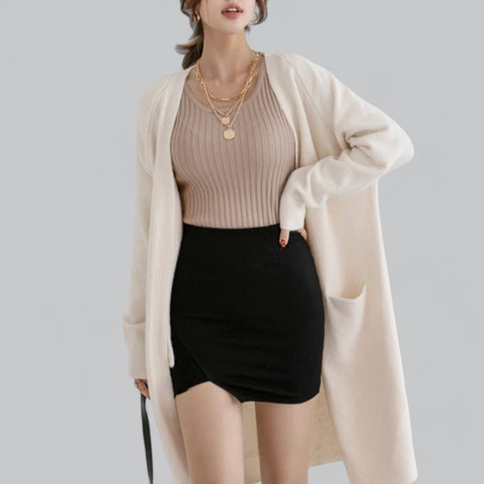 Clara | Damen Langer Oversized Kaschmir Strick Cardigan