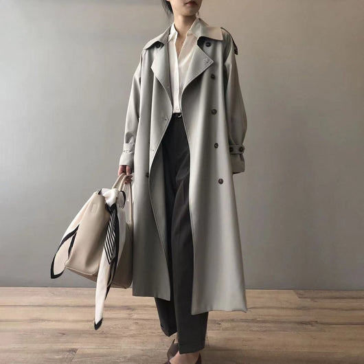 Marlene | Damen Langer Wasserabweisender Doppelreihiger Trench Coat