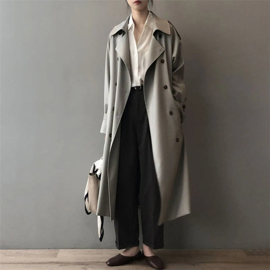 Marlene | Damen Langer Wasserabweisender Doppelreihiger Trench Coat