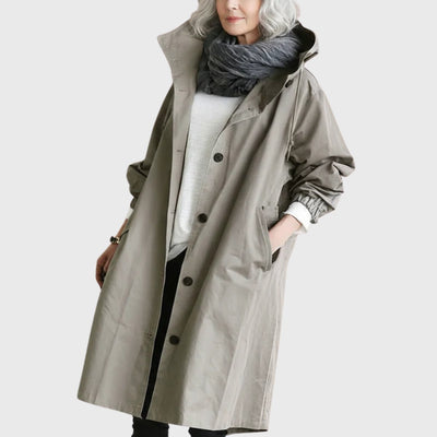 Clara | Damen Langer Wasserabweisender Kapuzen-Trenchcoat Weite Passform