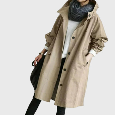 Clara | Damen Langer Wasserabweisender Kapuzen-Trenchcoat Weite Passform