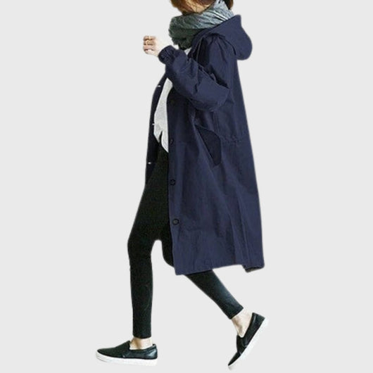 Clara | Damen Langer Wasserabweisender Kapuzen-Trenchcoat Weite Passform