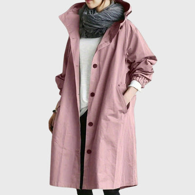 Clara | Damen Langer Wasserabweisender Kapuzen-Trenchcoat Weite Passform