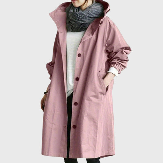 Clara | Damen Langer Wasserabweisender Kapuzen-Trenchcoat Weite Passform