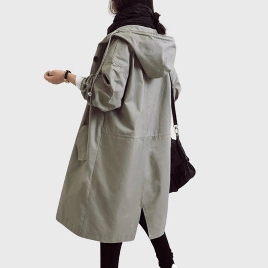 Clara | Damen Langer Wasserabweisender Kapuzen-Trenchcoat Weite Passform