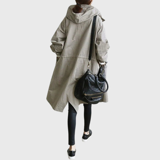 Clara | Damen Langer Wasserabweisender Kapuzen-Trenchcoat Weite Passform