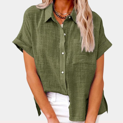Leonie | Damen Leichte Kurzarm Brusttaschen Hemdbluse