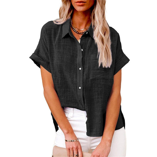 Leonie | Damen Leichte Kurzarm Brusttaschen Hemdbluse