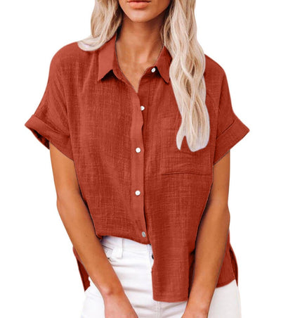 Leonie | Damen Leichte Kurzarm Brusttaschen Hemdbluse