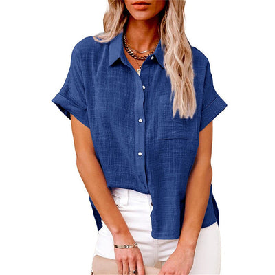 Leonie | Damen Leichte Kurzarm Brusttaschen Hemdbluse