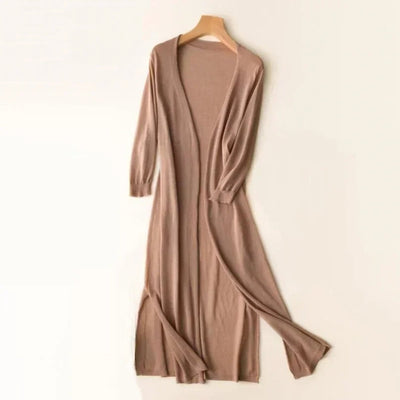 Luisa | Damen Leichter Langer V-Ausschnitt Strick Cardigan