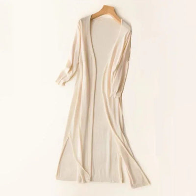 Luisa | Damen Leichter Langer V-Ausschnitt Strick Cardigan