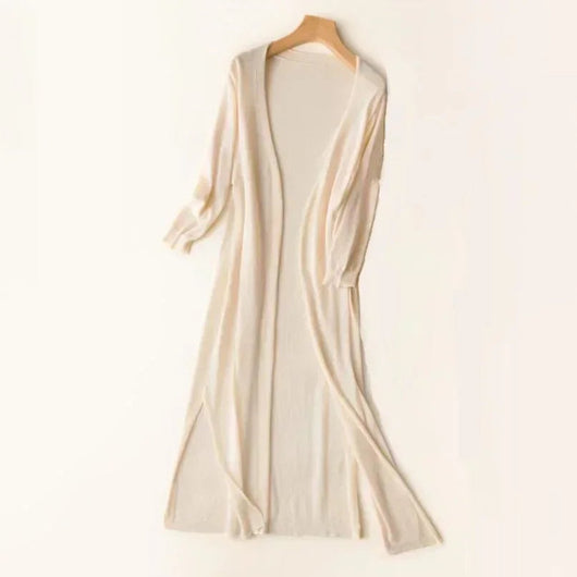 Luisa | Damen Leichter Langer V-Ausschnitt Strick Cardigan
