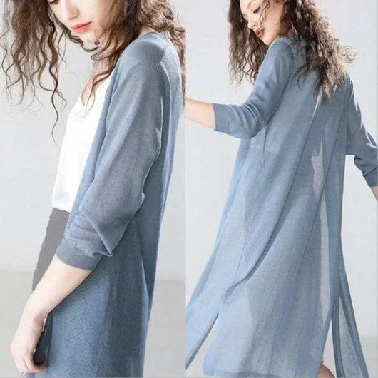 Luisa | Damen Leichter Langer V-Ausschnitt Strick Cardigan