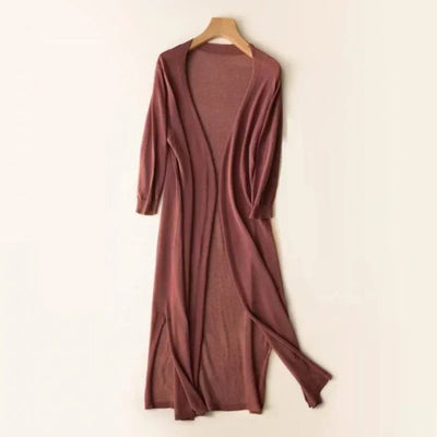 Luisa | Damen Leichter Langer V-Ausschnitt Strick Cardigan