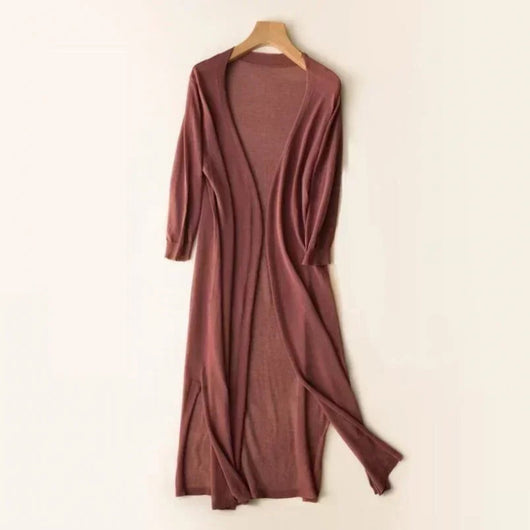 Luisa | Damen Leichter Langer V-Ausschnitt Strick Cardigan
