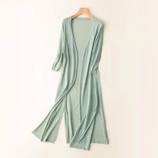 Luisa | Damen Leichter Langer V-Ausschnitt Strick Cardigan